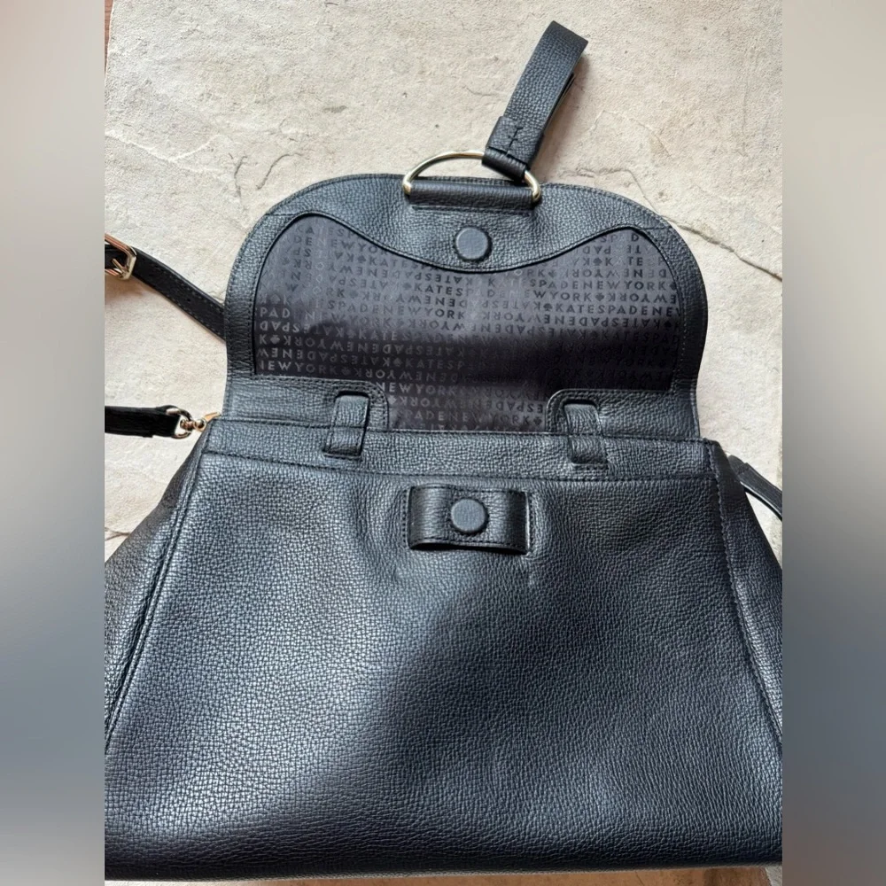 kate spade Pebbled Leather Top-Handle Satchel with Shoulder Strap and Gold Trim